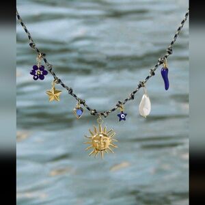 BRAND NEW ** Gold and Blue Charm Necklace